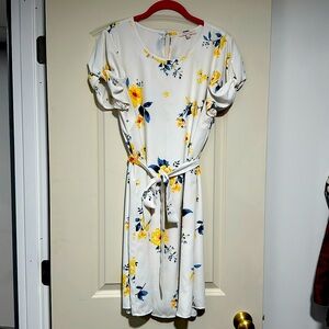 Skies are Blue white floral dress with waist tie